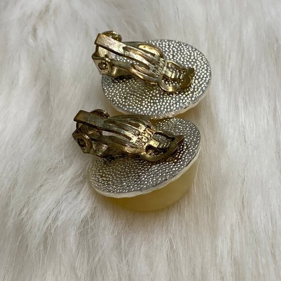 Vintage Japan Round Marbled Lucite Silver Tone Clip-On Earrings .75" - Picture 5 of 6